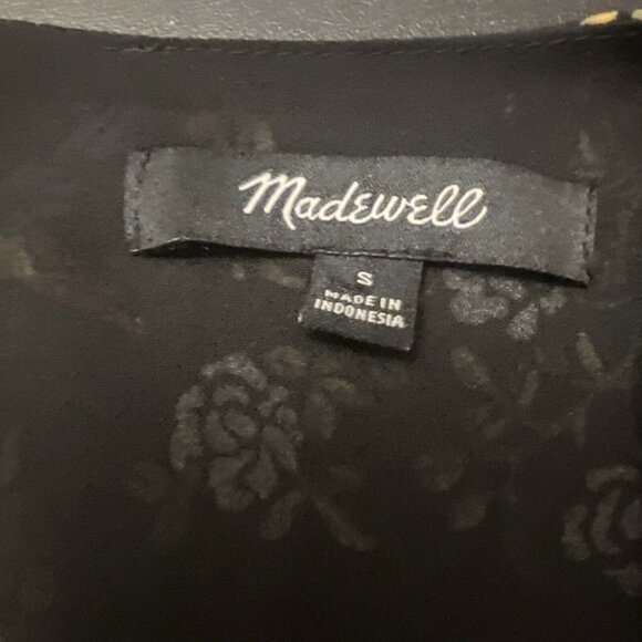 Madewell Sheer-Sleeve Ruffle Peplum Top Blouse Finch Moody Floral Black Small - Picture 8 of 14